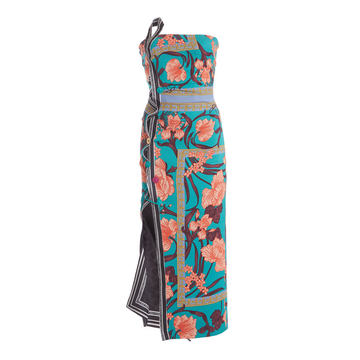 Printed Georgette Strapless Midi Dress