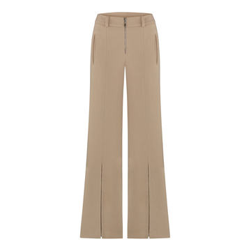 Stefani Low-Rise Front-Slit Cotton Pants