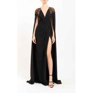 Shamrock Embroidered Cape-Detailed Gown