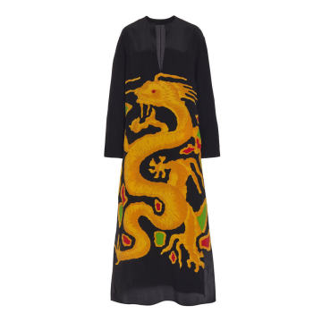 Dragon-Printed Crepe De Chine Maxi Dress