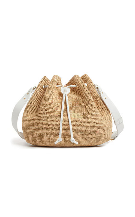 Joni Leather-Trimmed Raffia Drawstring Bag展示图