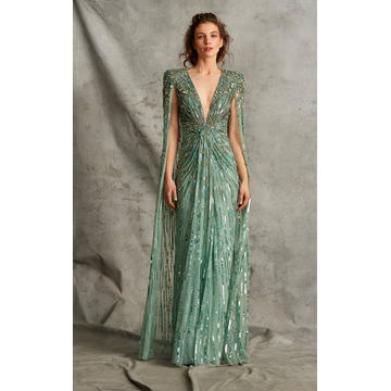 Lotus Lady Embellished Cape Gown