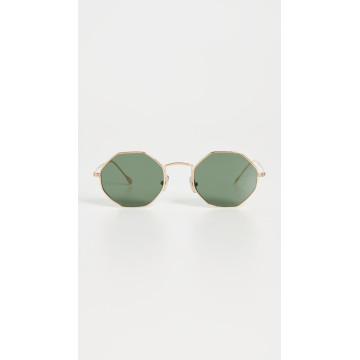 Broome 橄榄绿平镜片金色眼镜