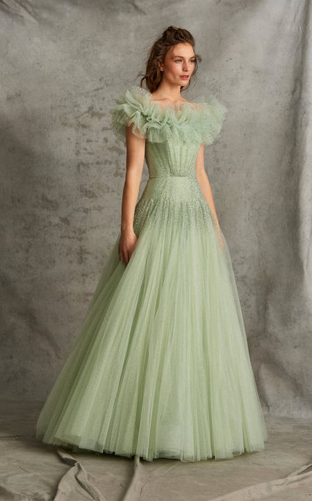 Wonder Off-The Shoulder Tulle Maxi Dress展示图