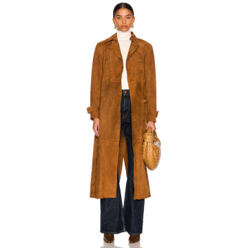 Long Suede Belted Trench Coat