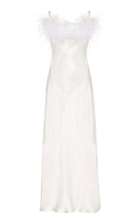 Boheme Feather-Trimmed Satin Slip Dress展示图