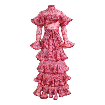 Kaleidoscope Frill Silk-Linen Midi Dress