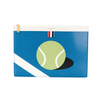 Small Zipper Tablet Holder (29.5x20cm) With Tennis Ball Intarsia In Pebble Grain & Calf Leather