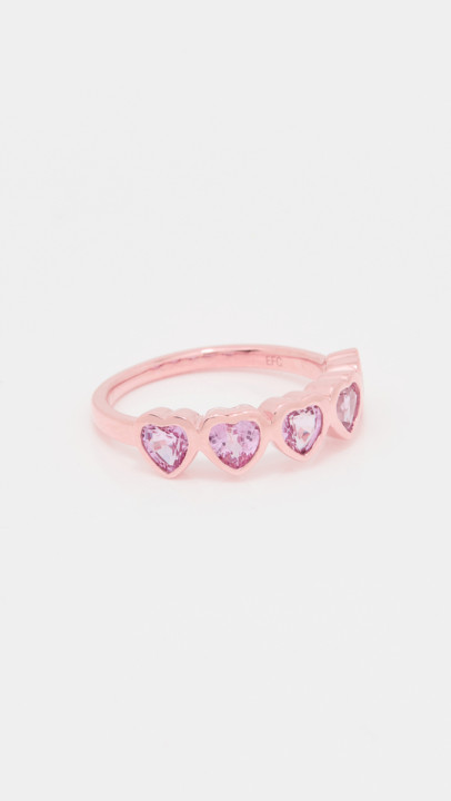 14k 玫瑰金多色粉色蓝宝石心形戒指展示图