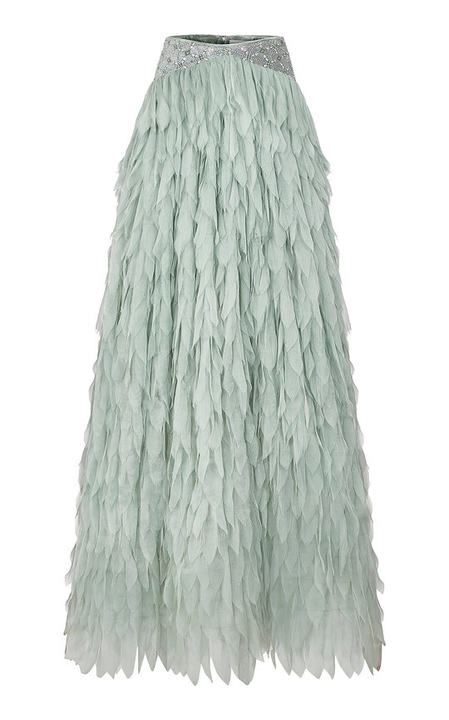 Crystal-Embellished Silk Chiffon Lazer Cut Maxi Skirt展示图