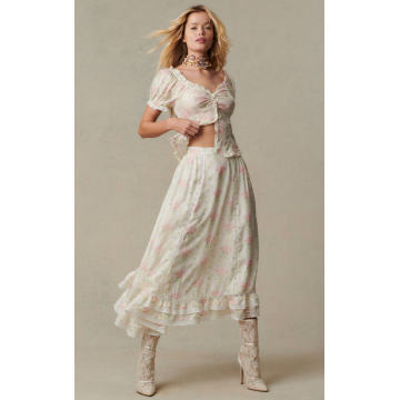 Navya Ruffled Silk Midi Skirt
