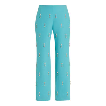 Pearl-Embroidered Wool-Blend Pants