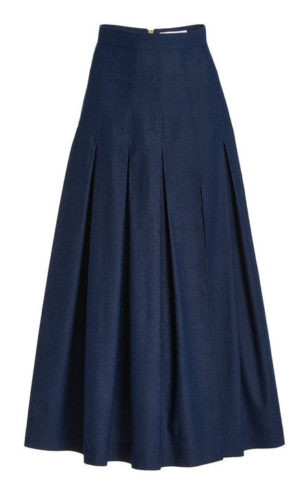 High-Waisted Stretch Denim Midi Skirt展示图