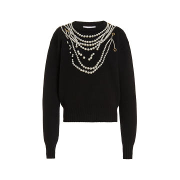 Pearl-Embroidered Wool Sweater