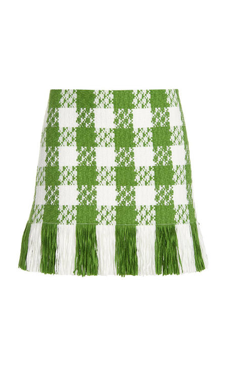 Fringe-Detailed Checkered Tweed Mini Skirt展示图