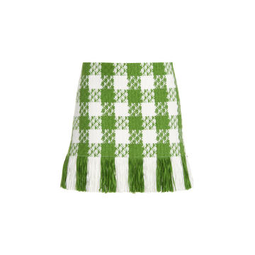 Fringe-Detailed Checkered Tweed Mini Skirt