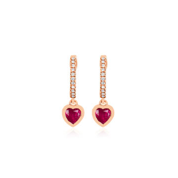 14K Rose Gold Diamond, Ruby Mini Huggie Earrings