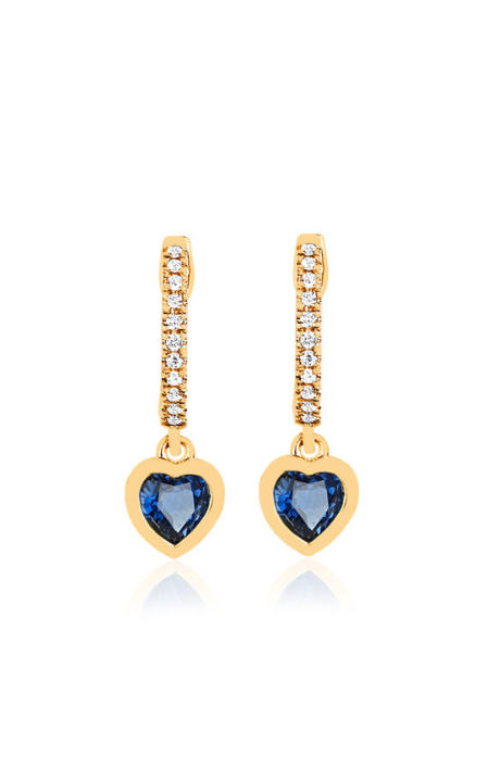 14K Yellow Gold Diamond, Sapphire Mini Huggie Earrings展示图