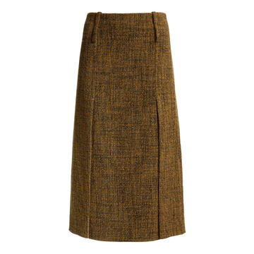 Pocket Detail Wool-Blend Tweed Midi Skirt