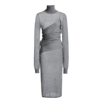 Turtleneck Stretch Wool Jersey Wrap Dress