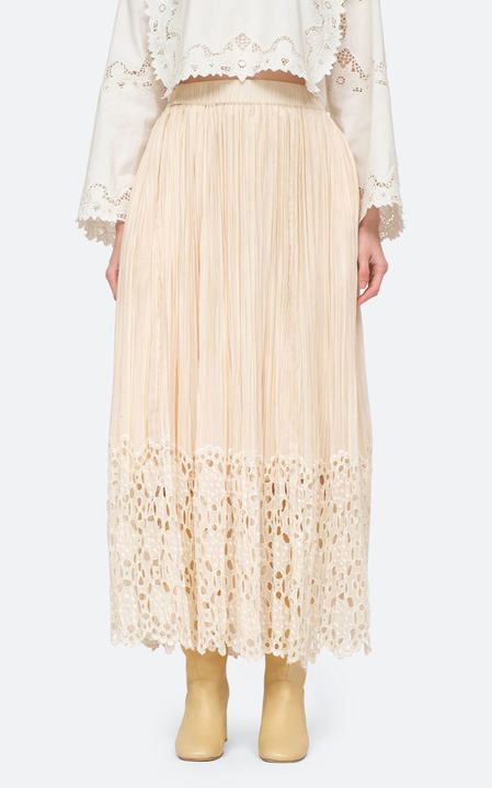 Elise Pleated Eyelet Midi Skirt展示图