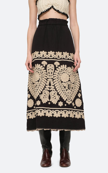 Holly Soutache Cotton Midi Skirt展示图