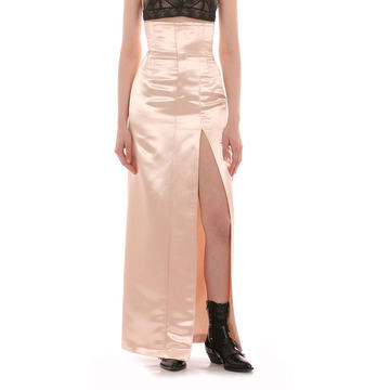 High-Slit Satin Maxi Skirt