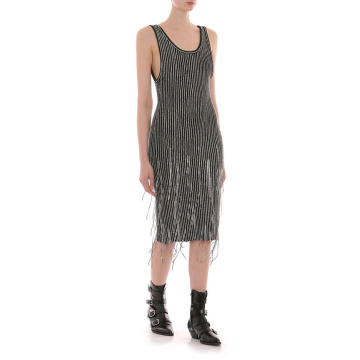 Rhinestone Fringe Midi Dress
