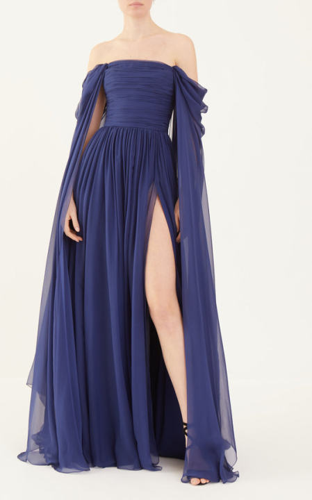 Off-The-Shoulder Draped Silk Gown展示图