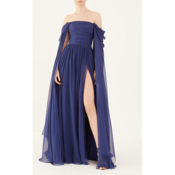 Off-The-Shoulder Draped Silk Gown