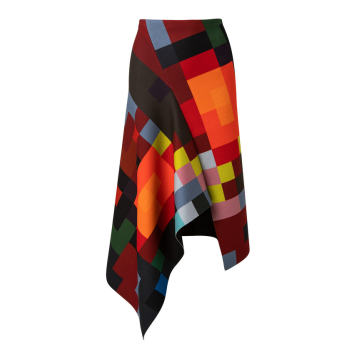 Printed Asymmetric Neoprene Midi Skirt