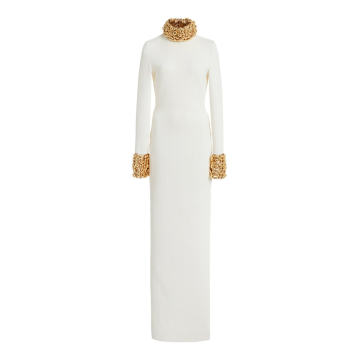 Embroidered-Trim Column Gown