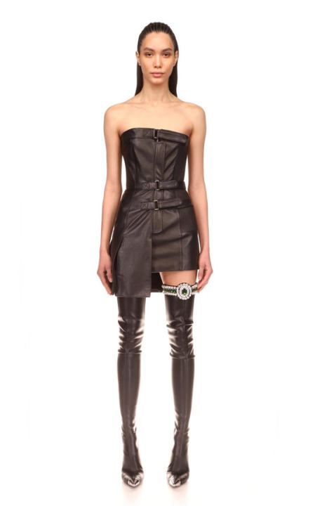 Belt-Detail Leather Mini Dress展示图