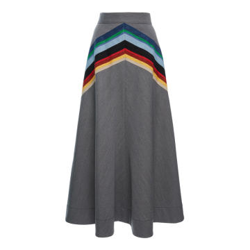 Quartered A-Line Cotton-Blend Midi Skirt