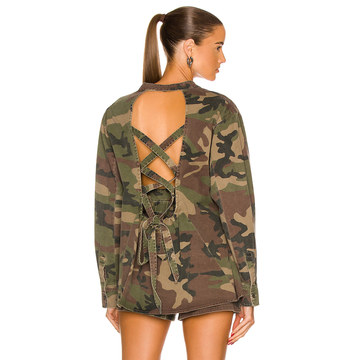 Lennox Camo Canvas Tie-Back Button Down Top