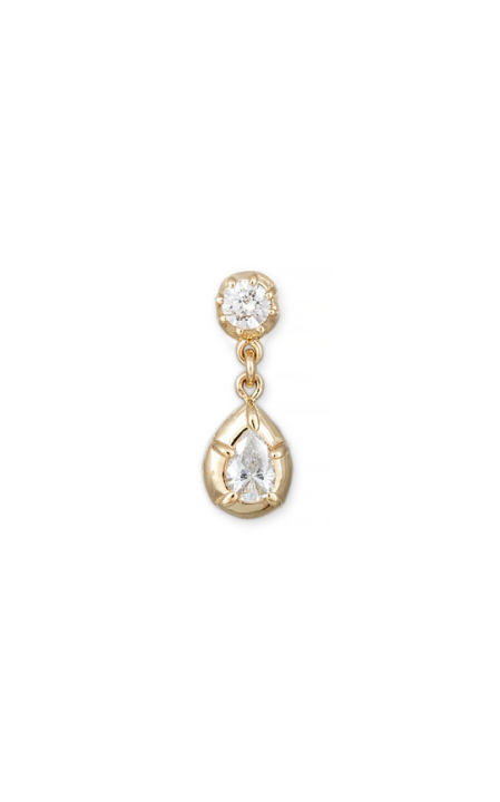 14k Gold Sophia Drop Single Stud Earring with One Round and Teardrop Diamonds展示图