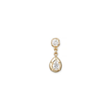 14k Gold Sophia Drop Single Stud Earring with One Round and Teardrop Diamonds