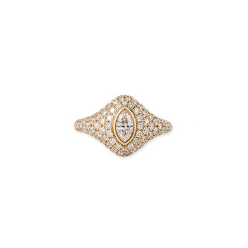 14k Gold Large Marquise Diamond Pave Signet Ring