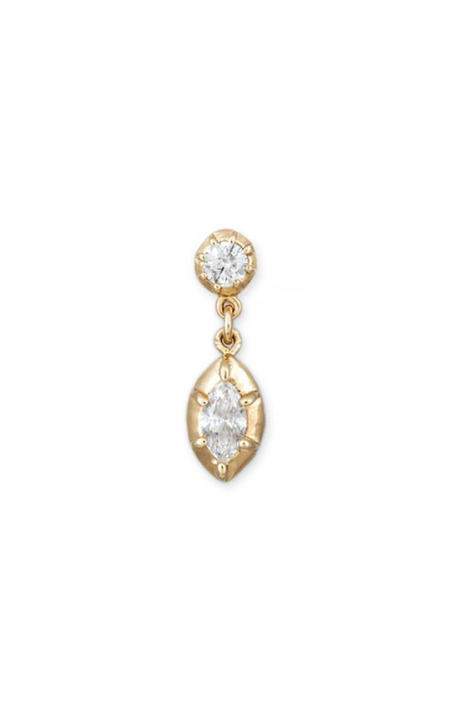 14k Gold Sophia Drop Single Stud Earring with Round and Marquise Diamonds展示图