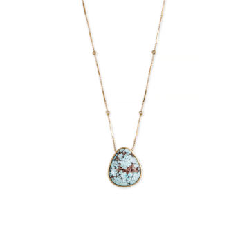 14k Yellow Gold and Turquoise Necklace with Pave Diamonds