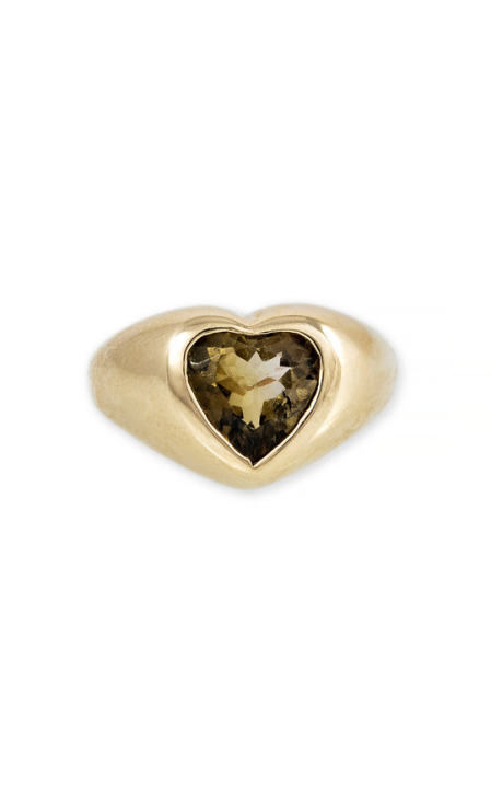14k Gold Heart Ring with Olive Green Tourmaline展示图