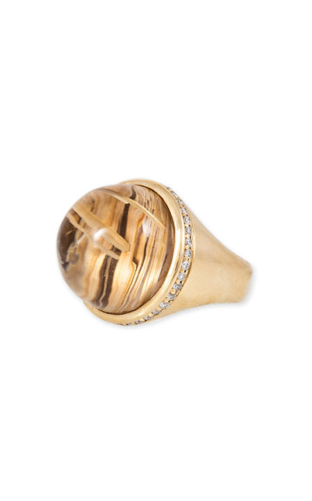 14k Yellow Gold Crystal Ball Ring with Rutilated Quartz展示图