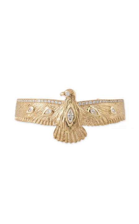14k Gold Pave DiamondThunderbird Cuff Bracelet展示图