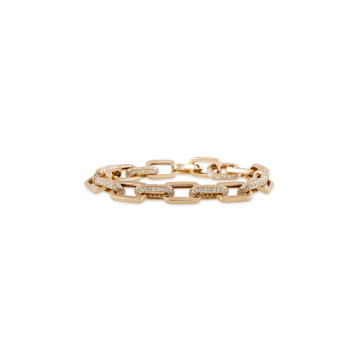 14k Gold Large Link Bracelet with Alternating Pave Links