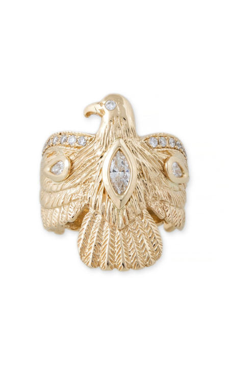 14k Gold  Pave Thunderbird Ring with Marquise Diamond Center展示图