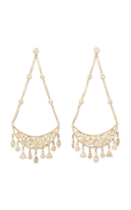 14k Gold Cluster Half Moon Shaker Earrings展示图