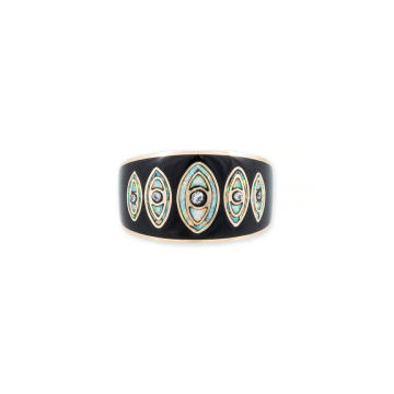 14k Gold Eye Ring with Diamonds, Onyx, and Opal