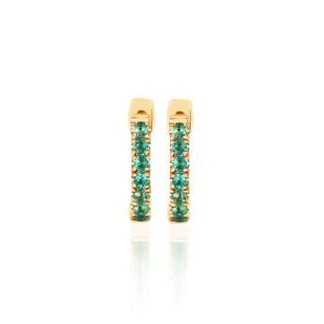 14K Yellow Gold Emerald Mini Huggie Earrings
