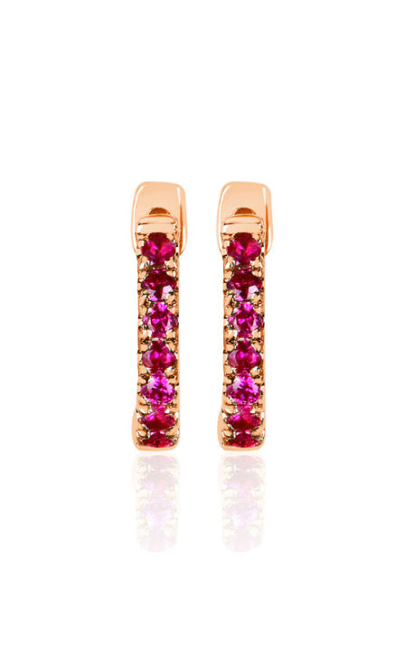 14K Rose Gold Ruby Mini Huggie Earrings展示图