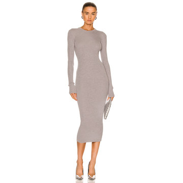 Ribbed Long Sleeve Midi Dress